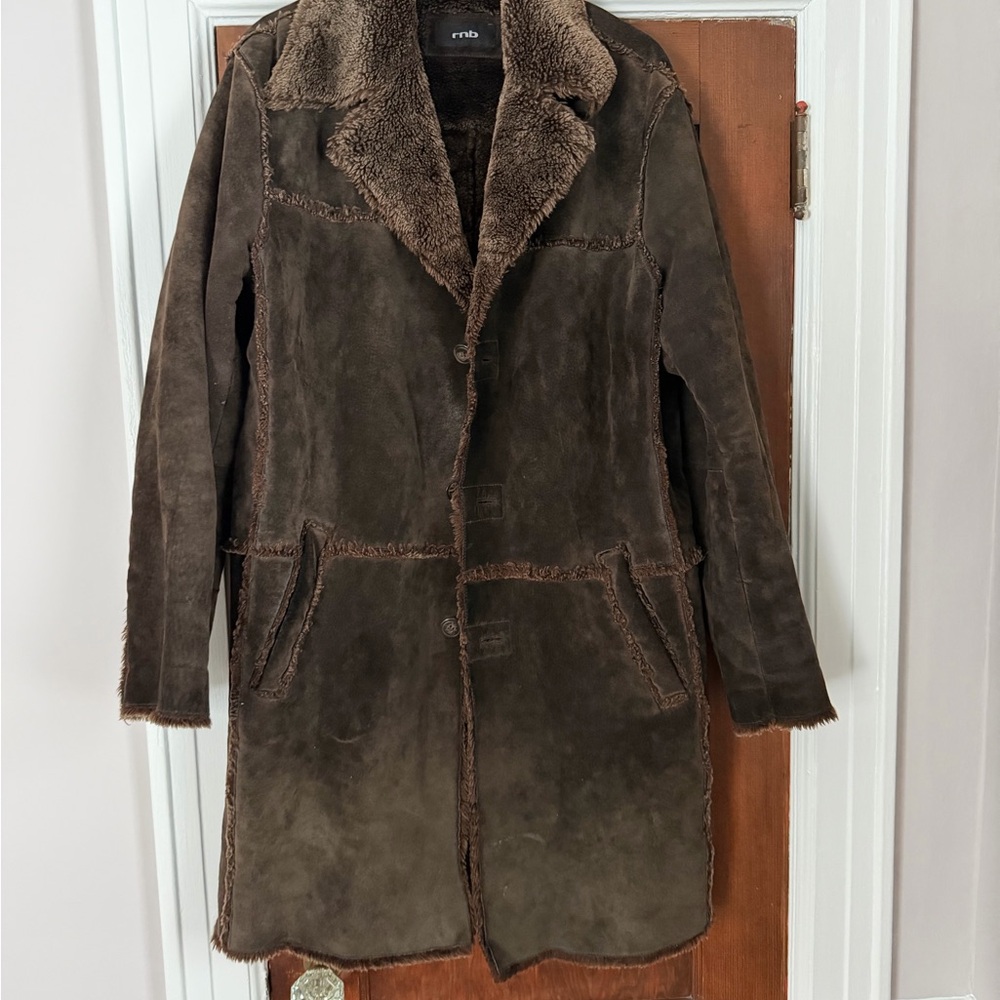 rnb Genuine Leather  Faux Shearling Coat w/ Button Closure, Size 52 Fits Like 42